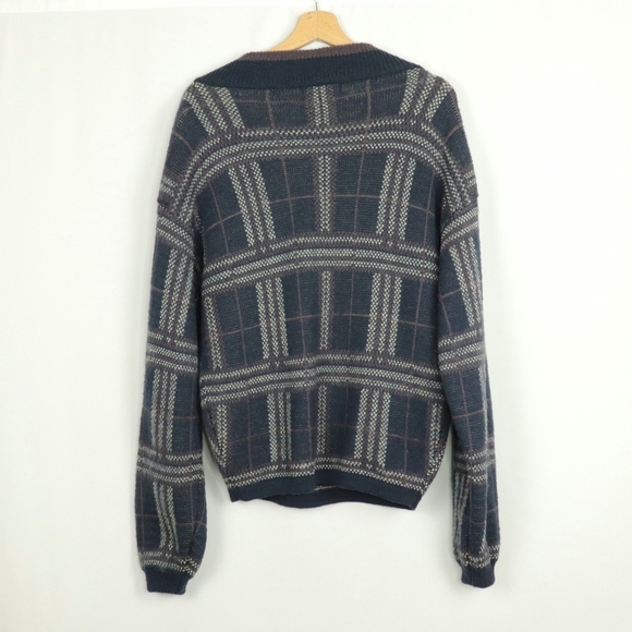 Purple blue wool chunky checked v-neck sweater - Picture 5 of 8